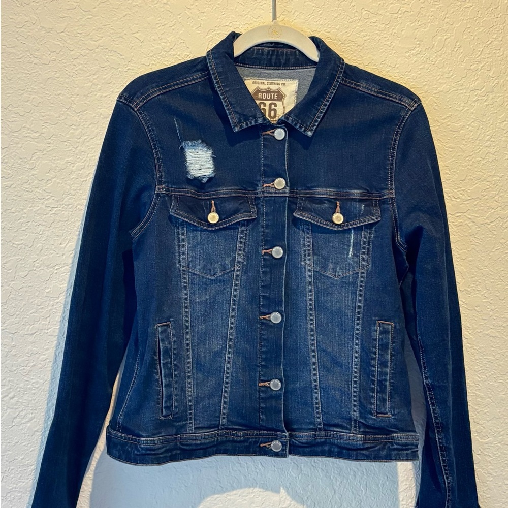 Classic Dark Wash Stretch Denim Women Jacket Route 66 Sz L